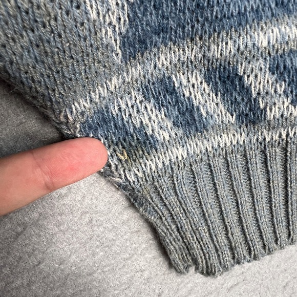 VTG Stefano Geometric Triangle Sweater Mens L Blue Gray White Knit Pullover 80s - Picture 4 of 7